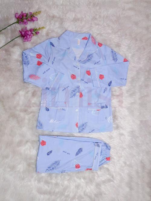 Blue Floral Printed Pajama Set