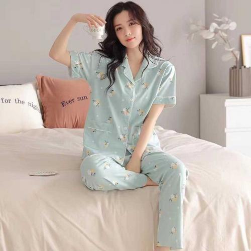 Lace Bordered Mint Floral Printed Pajama Set