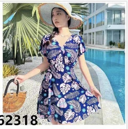 Floral Printed Navy Blue Plus Size Swimsuit