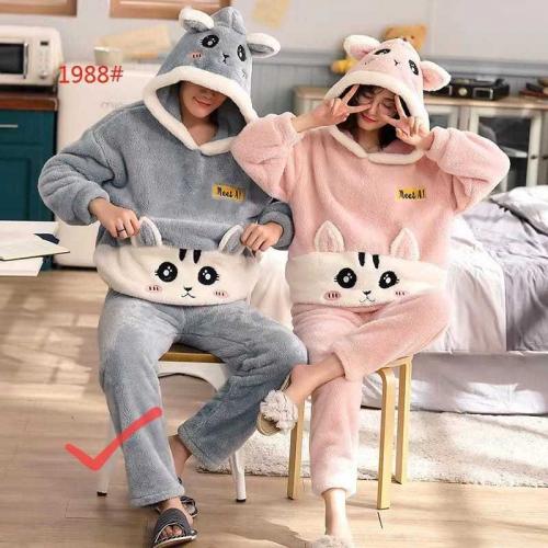 Cat Printed Hooded Pajama Set