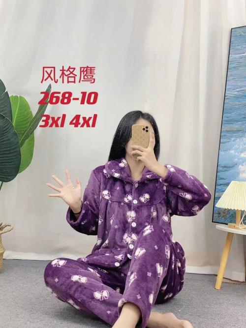Purple Bow Printed Plus Size Flannel Pajama Set