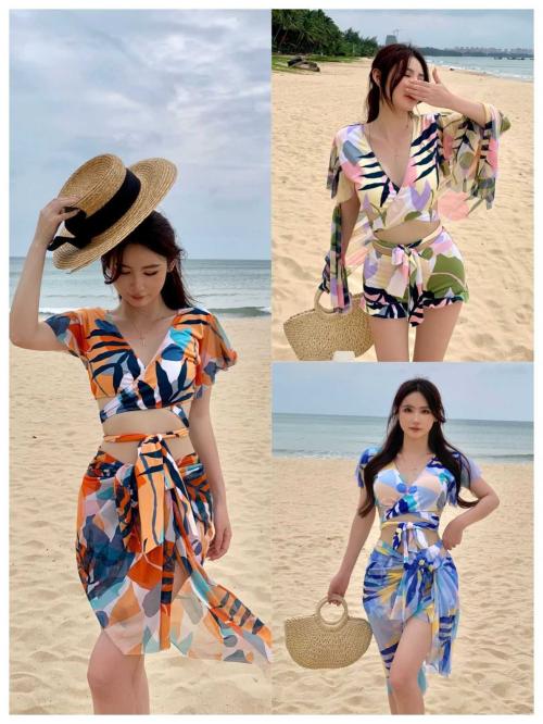 Colorful Printed Three Piece Swimsuit