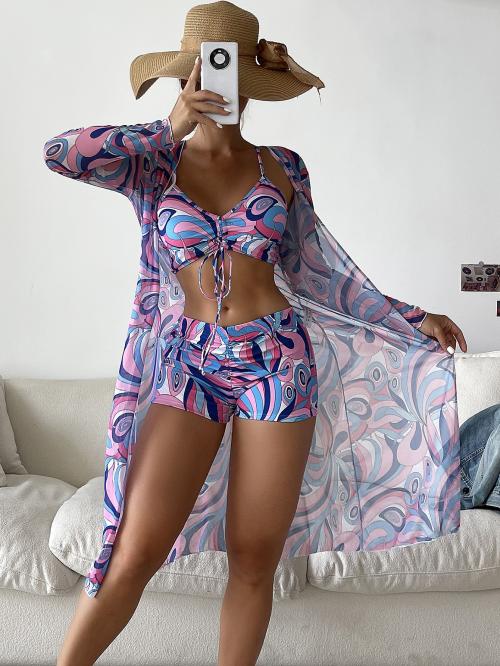 Colorful Three Piece Swimsuit with Outer