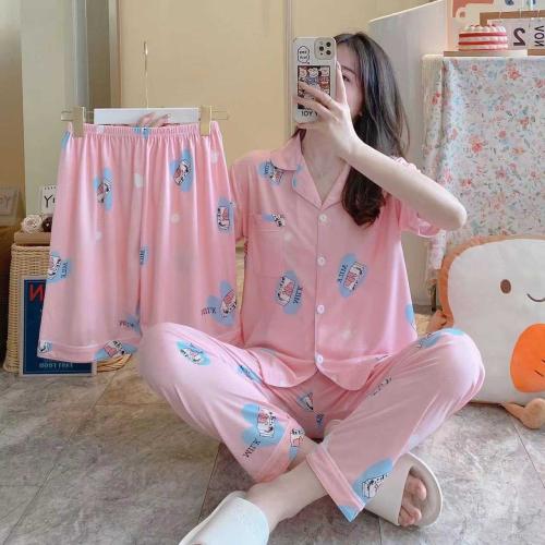 Milk Printed Three Piece Pajama Set
