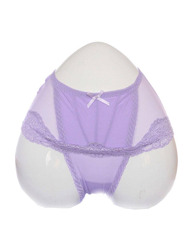 Purple Silk Lace Bow Design Mid Waist Panty
