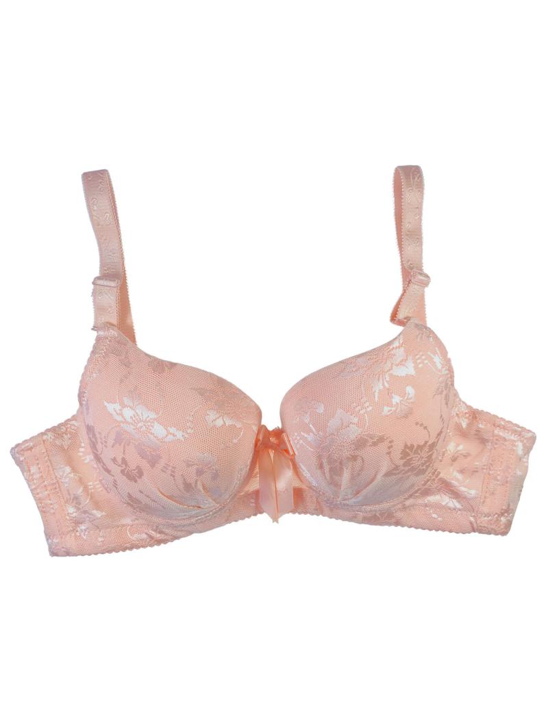 Peach Floral Padded Underwire Pushup Bra