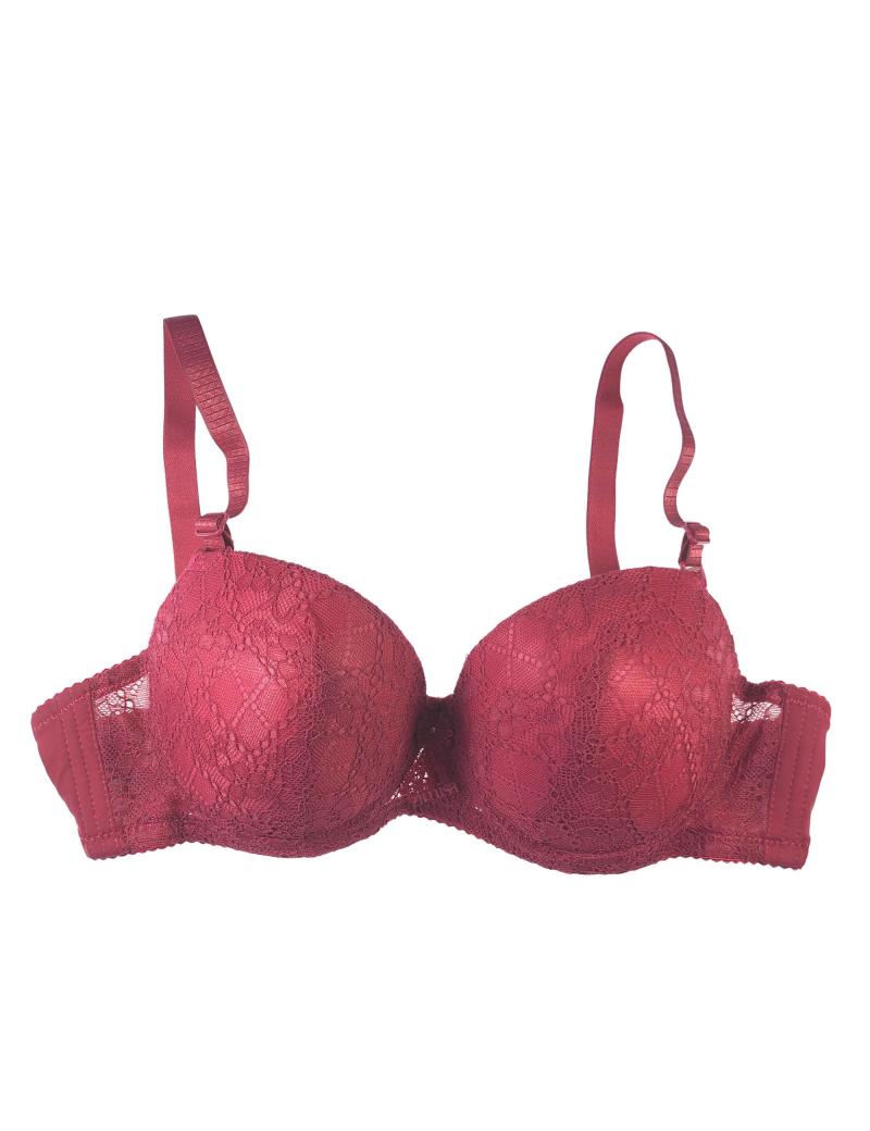 Maroon Padded Underwire Lace Bra