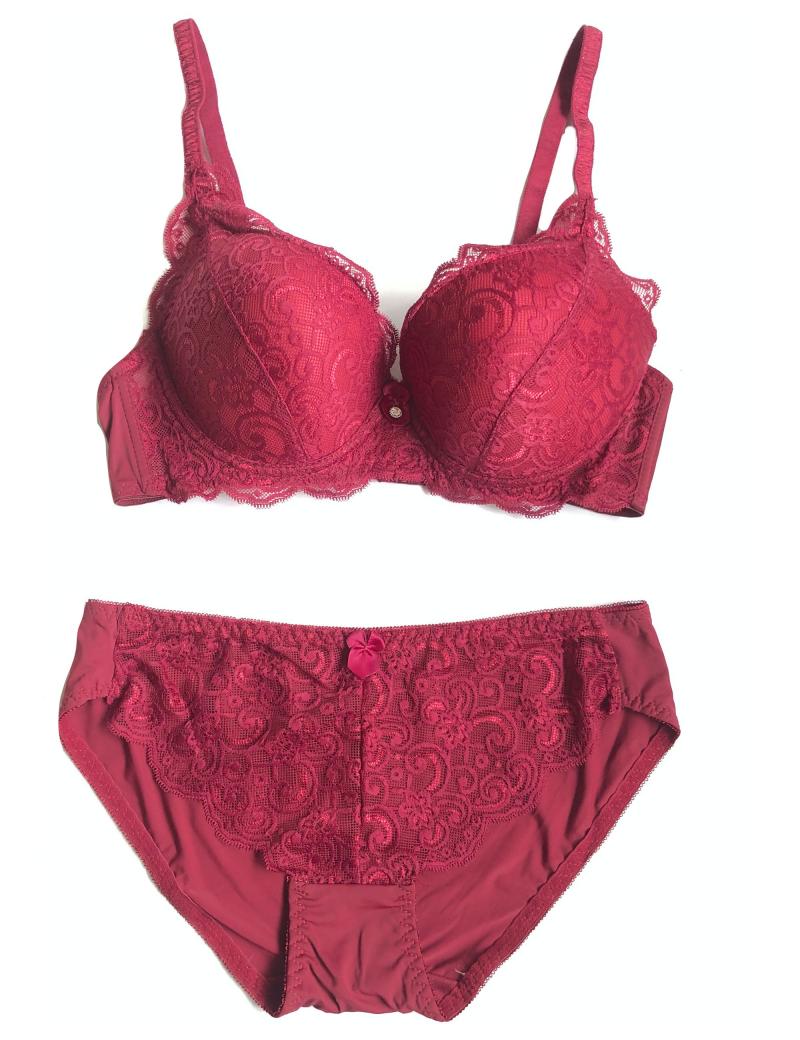 Wine Red Lace Design Bra and Panty Set