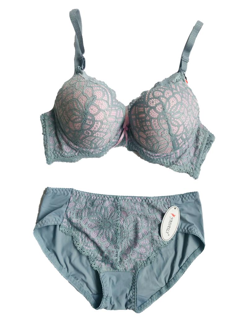 Zimisa, Grey Pink Lace Design Bra and Panty Set