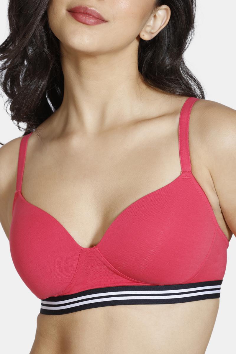 Zivame Sporty Twist Padded Non Wired 3/4th Coverage T-Shirt Bra - Teaberry
