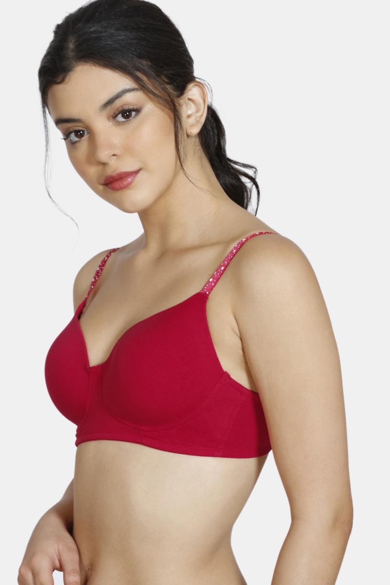 Zivame Star Strap Padded Non Wired 3/4th Coverage T-Shirt Bra-Barbados Cherry
