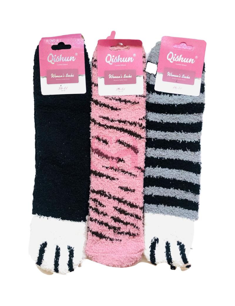 Pack of 3 Printed Fur Socks