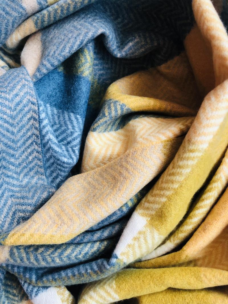 Blue and Yellow Check Cahmere Scarf