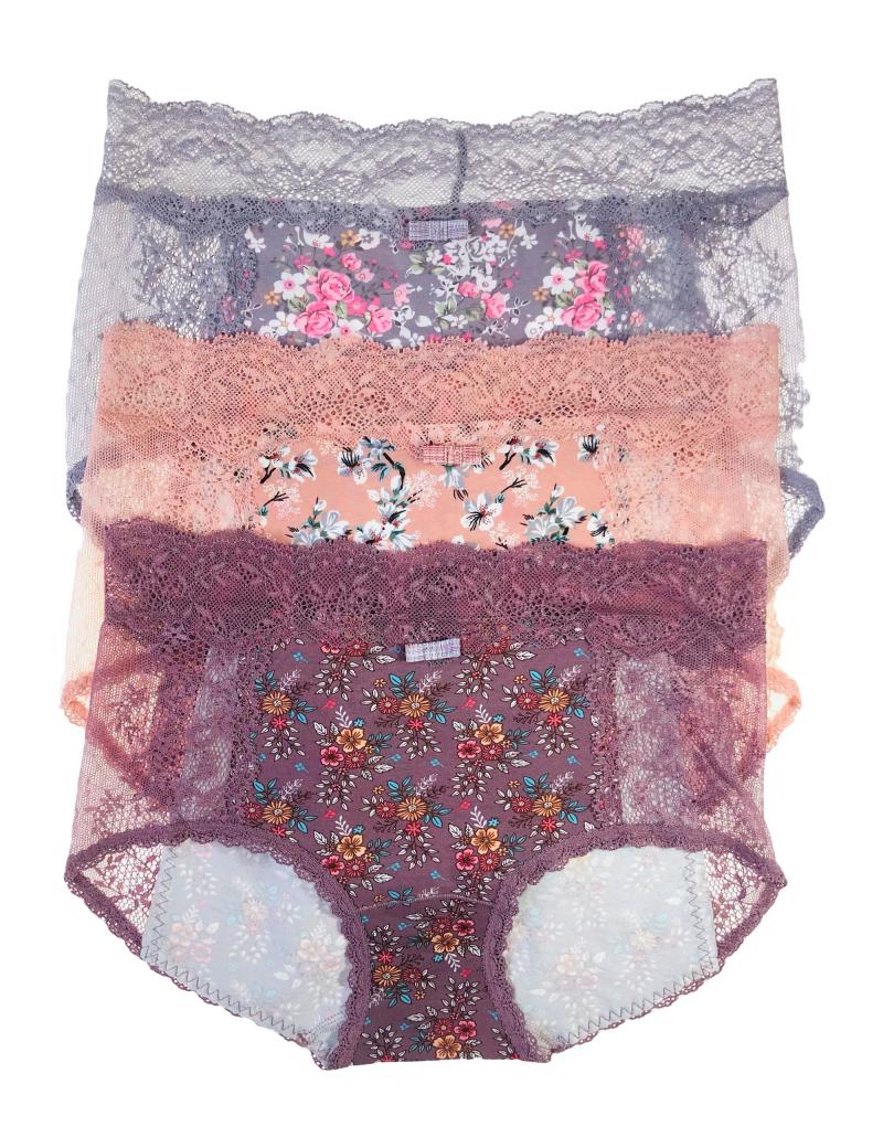 Pack of 3 Lace Bordered Floral Printed Cotton Panty