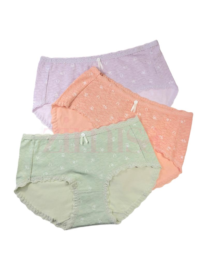 Pack of 3 Letter Print Lace Border Cotton Panties