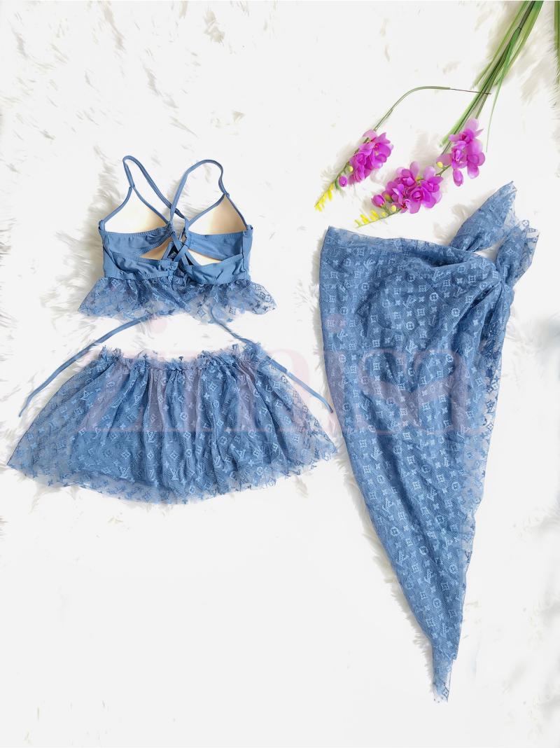 Lace Designed Three Piece Swimsuit with Coverup