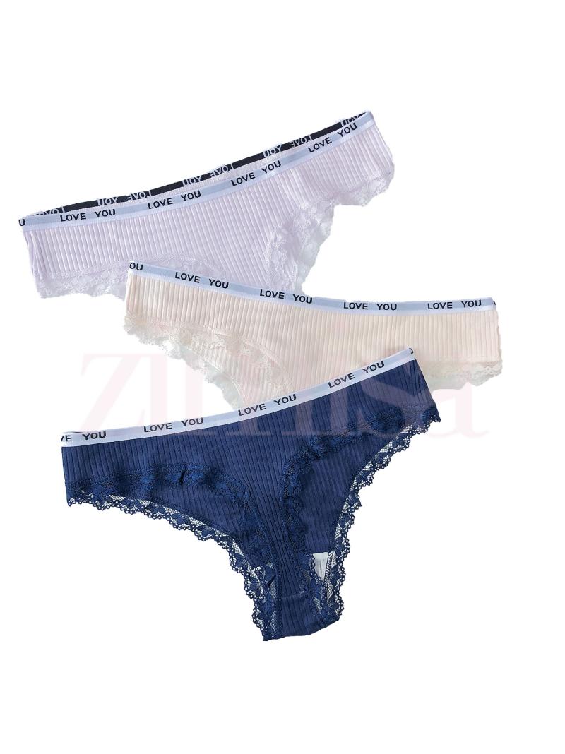 Pack of 3 Lace Bordered Cotton Thongs