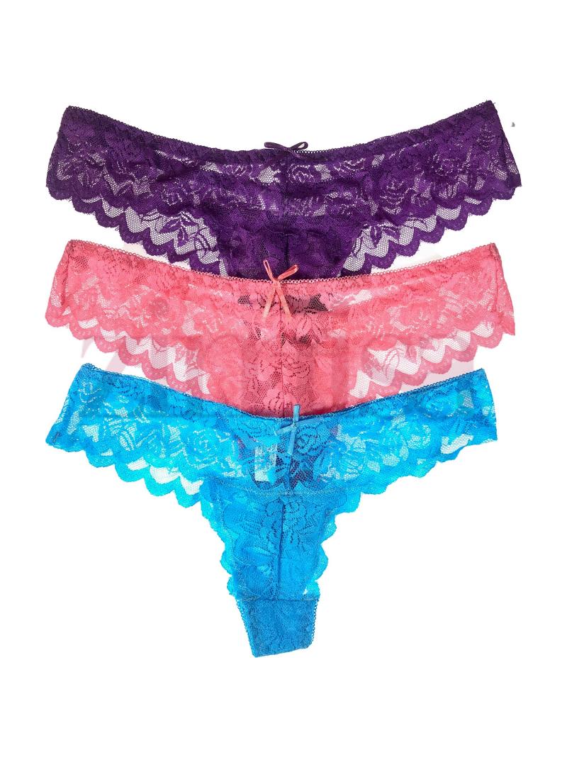 Pack of 3 Lace Bordered Lace Thongs