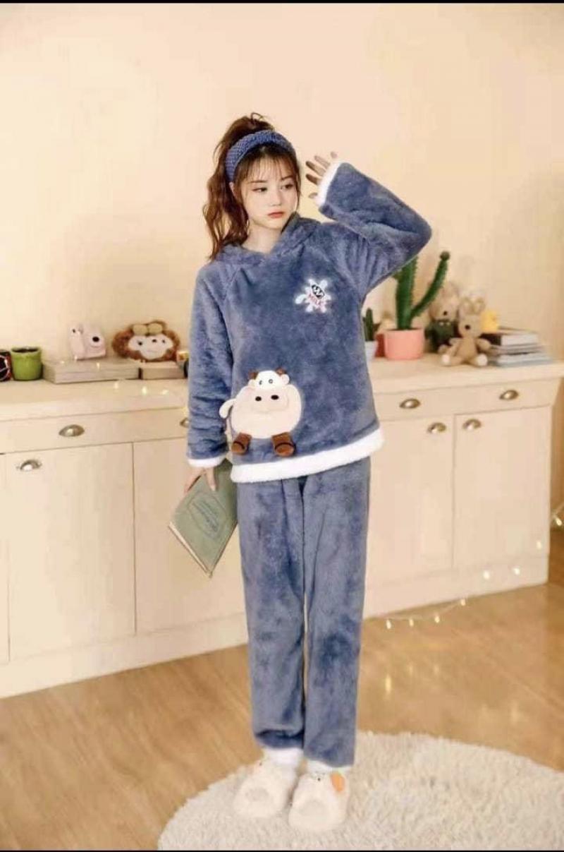Blue Hooded Pajama Set