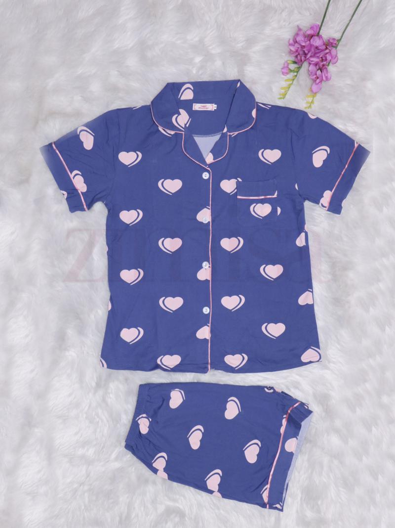 Blue Heart Printed Half Pajama Set