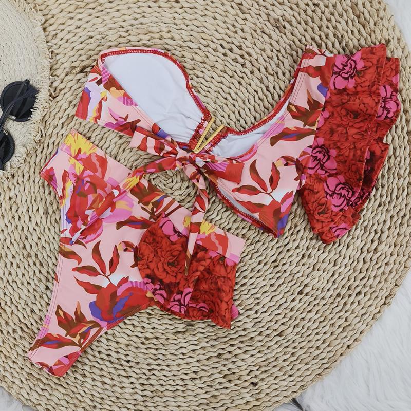 Floral Printed One Shoulder Two Piece Swimsuit